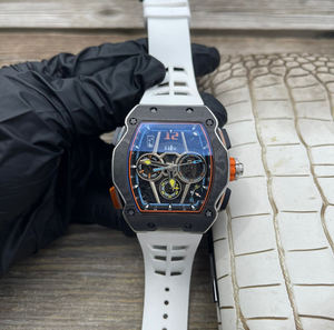 Montre chronographe de luxe en fibre de carbone avec cristal saphir, bracelet en caoutchouc bleu de haute qualité, style sportif, multi-cadrans pour homme - Product Image 2