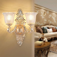 Lámpara de pared de cristal europeo, lámpara de noche de lujo para sala de estar, dormitorio, pared de fondo, pasillo, Villa, Hotel, iluminación