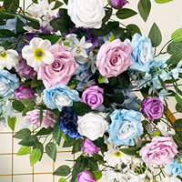 Dekorasi Bunga Ungu Biru untuk Pernikahan, Latar Belakang Lengkung Bunga, Ulang Tahun, Baby Shower, Mawar, Hydrangea, Rangkaian Bunga Artificial