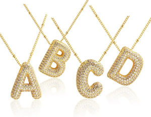 Collar con colgante de burbuja de 26 letras chapado en oro con circonitas de cobre, diseño de globo, para mujer, con cadena gruesa, ideal para regalo de fiesta al por mayor. - Product Image 2