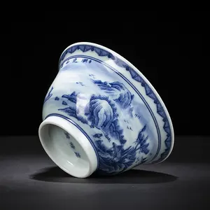 Zhong's fornace Jingdezhen Set da tè fatto a mano in ceramica dipinto a mano blu e bianco paesaggio Kung Fu tè in porcellana ciotola ricoperta