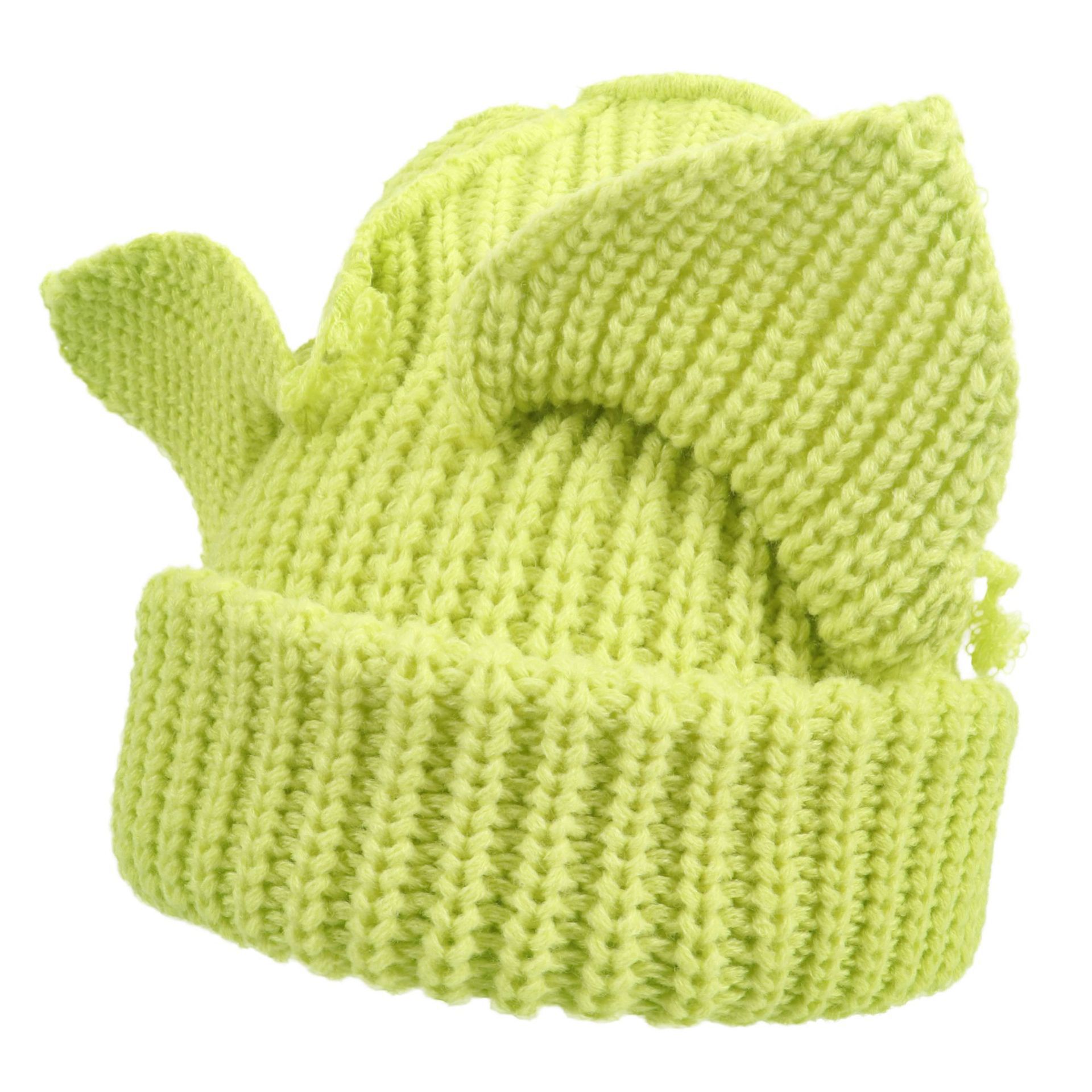 Lime Cute Cat Ears Knit Beanie Women Men Slouchy Hat