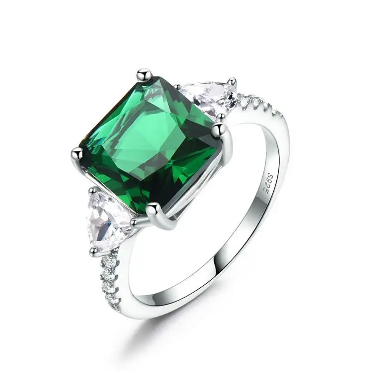 Emerald Edelsteen Ringen Voor Vrouwen Solid 925 Sterling Zilveren Ring Belofte Vierkante Groene Bruiloft Engagement Luxe Sieraden Nieuwe