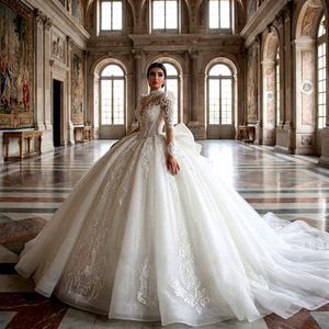 Xs229 Robe de mariée avec perles, broderies et sequins, détail nœud, dos lacé, ajustement personnalisable Jancember - Product Image 1