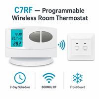 Thermostat RF sans fil intelligent C7RF pour système de chauffage à chaudière à gaz, thermostat d'ambiance programmable avec relais à contact sec 8A
