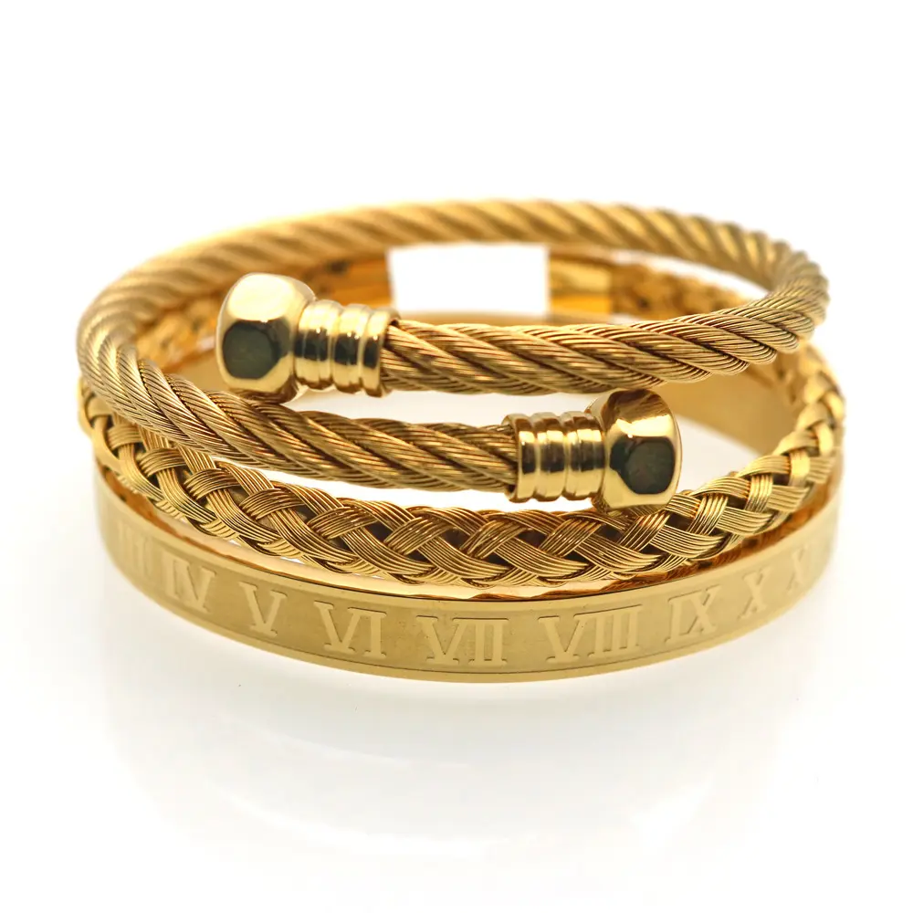 3 pz/set braccialetto di lusso in acciaio inossidabile intrecciato perline intrecciate braccialetti corona numeri romani bracciali bracciali Set gioielli da uomo