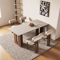 Table à manger en pierre frittée de style moderne, pieds en bois de noyer noir, design rectangulaire stable pour hôtel et maison (vente en gros)