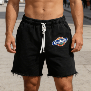 Custom Men's Summer 100% Cotton Acid Wash Drawstring Vintage Style Streetwear Casual Board Shorts - Product Image 4