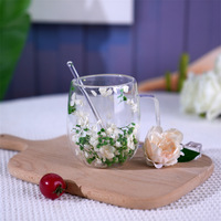Tasse à café/espresso en verre à double paroi de 200 ml avec fleurs séchées, isolée, pour OEM/ODM