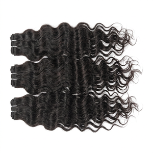 India Deep Wave Full Cuticle Intact Remy Curl Wavy 100% Human Hair Extensions <b>Machine</b> Double Weft Perm Allowed Shedding Free - Product Image 1