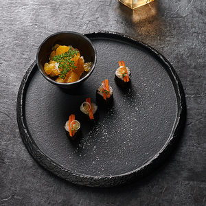 Assiette à dîner ronde en <span class=keywords><strong>porcelaine</strong></span> noire mate de haute qualité, écologique, avec logo personnalisé pour la restauration - Product Image 3