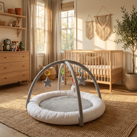 Tapis d'éveil pour bébé en minky gris ultra-doux, tapis de jeu rembourré 5 en 1 avec bordure de sécurité blanche, centre de jouets sensoriels étoiles et lunes