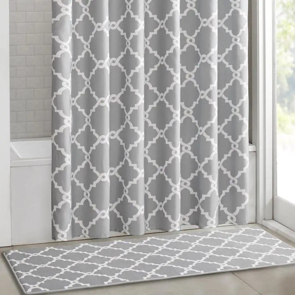Conjunto de tapete personalizado, conjunto de 2 peças padrão do marrocos da espuma da memória com cortina de chuveiro
