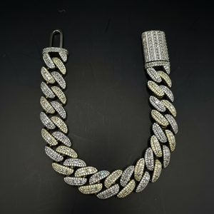 กำไลข้อมือแนวฮิปฮอป12มม. สำหรับบุรุษกำไลข้อมือ925เงินลายดาวสองโทนสีทองชุบโมอิสซาไนต์ - Product Image 1