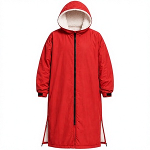 Unisex Hooded Wave Print Swimming Parka <b>Waterproof</b> Windproof <b>Long</b> Coat Fleece Lined Swim Team Training <b>Jacket</b> Hot Selling - Product Image 1