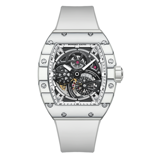 Bonest Gatti Top Luxury Automatic Men Carbon Fiber Refined Steel Skeleton Fashion Casual Mechanical Watch BG9004
