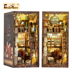 Cutebee Cadeau de Noël, Puzzle en bois 3D fait main, Décoration d'étagère, Jouet, Kit de bricolage pour coin lecture avec lumière LED, Maison miniature - Product Image 4