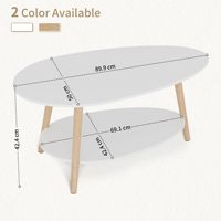 Table basse ovale à 2 niveaux avec pieds en bois massif, table à thé blanche avec rangement, meuble démontable sur mesure pour salon et intérieur.