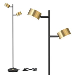Lampadaire LED moderne réglable à 2 têtes, support de température noir et or à 3 couleurs pour chambre à coucher, salon, bureau avec abat-jour en métal - Product Image 1