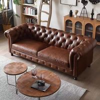 Hochwertiges Amerikanisches Retro-Sofa in Schokoladenbraun, Chesterfield-Stil, Echtes Leder, Modernes Ecksofa, 3-Sitzer, Umweltfreundlich, für Wohnzimmer