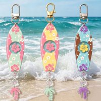 Porte-clés créatif mini planche de surf, thème été, plage, mer, cocotier, fleur d'hibiscus, en acrylique, pour décoration de sac à dos et breloque de sac à main