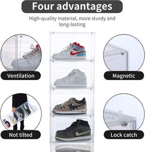 Caja Organizadora de Zapatos Apilable de Plástico PP Transparente Grande de 9 Compartimentos, Estante Plegable para Zapatos, Contenedor para Zapatillas - Product Image 3