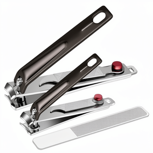Ensemble professionnel de coupe-ongles en acier inoxydable avec lime en verre pour ongles épais, usage adulte, design à mâchoires plates, lame incurvée arrondie - Product Image 1