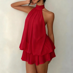 Robe Mini Fluide en Mousseline de Soie pour <span class=keywords><strong>Femme</strong></span>, Col Halter, Taille Basse, Volants, Idéale pour Invitée de Mariage et <span class=keywords><strong>Tenue</strong></span> de Brunch, Collection Été 2026 - Product Image 6