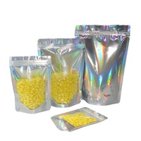 100 pièces sac en plastique à fermeture éclair holographique cadeau Logo sacs imprimés personnalisés feuille d'aluminium fermeture à glissière emballage en plastique transparent sac en Mylar