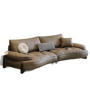 Sofá Seccional Modular Dune Cloud de Cuero Cognac con Otomana, Patas de Madera, Brazos Acolchados y Cojines para Sala de Estar - Product Image 5