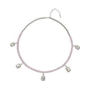 Bling hip hop bijoux chaîne en cristal zircon avec pendentif en verre rectangle <span class=keywords><strong>tour</strong></span> <span class=keywords><strong>de</strong></span> <span class=keywords><strong>cou</strong></span> pour femmes - Product Image 4
