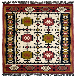Tapis rectangulaire à motif géométrique Krafterscustom en laine et acrylique, kilim écologique, tufté à la main, tissage plat, poils moyens, latex - Product Image 1