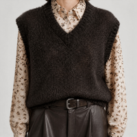 Chaleco de punto grueso para mujer, diseño personalizado ODM, color marrón chocolate, cuello en V, tejido de punto acanalado, venta al por mayor de fábrica, top de punto.