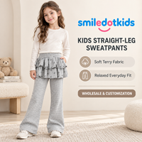 Smiledotkids Pantalons évasés personnalisés pour enfants, gris, imprimé étoiles, taille à volants, taille élastique, OEM ODM, pour petites filles, vente en gros