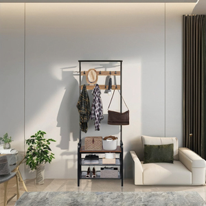 Industrial Hall Tree Shoe Bench <strong>Entryway</strong> Home Storage <strong>Shelf</strong> <strong>Entryway</strong> Storage <strong>Shelf</strong> with <strong>Hooks</strong> <strong>Coat</strong> Rack Shoe Bench - Product Image 6