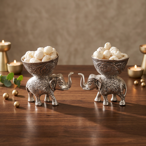 Traditional Silver Embossed Elephant Pedestal <b>Bowl</b> Modern Luxury Carved <b>Metal</b> Handmade Decorative Tableware For Home - Product Image 6