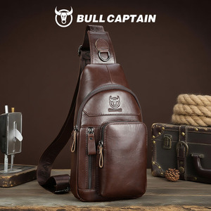 กระเป๋าคาดอกหนังแท้ BULLCAPTAIN สำหรับผู้ชาย กระเป๋าหลายช่อง หนังวัวแท้ สะพายข้าง สะพายไหล่ สำหรับเดินทางท่องเที่ยวกลางแจ้ง - Product Image 1