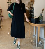 Robe décontractée grande taille à manches courtes pour femme, nouveau style d'été, coupe ample, couleur unie, mi-longue, avec fente, style t-shirt