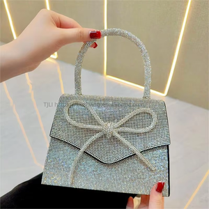 New Cross-border European American Vintage Fashion Full Bow Chain Small <b>Square</b> Cover Dinner Rhinestone Polyester Handbag Tanjing - Product Image 6