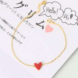 Pulsera de plata de ley 925 con corazón de amor, brazalete con abalorio de Coral rojo sintético, chapado en oro de 14K, precio bajo, venta al por mayor, HI065 - Product Image 3