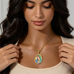 oval printed medallion praying virgin personalized stainless steel bulk fine jewelry twist <b>rope</b> necklace pendant - Product Image 2