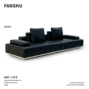 Full Leather Genuine Italian Minimalist Customizable Set Lawrence With <b>Sponge</b> Filling <b>for</b> Living Room 05 Lawrence Genuine L - Product Image 2