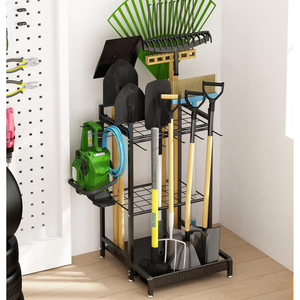 <b>Gardening</b> tool organizer, garage multi-functional storage rack with <b>hooks</b>, metal patio tool rack with long handle. - Product Image 4