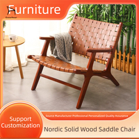 Chaise de salon rétro minimaliste en cuir de selle de cheval pour appartement et villa - Vente en gros