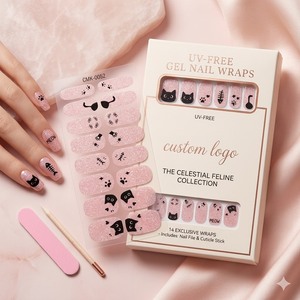 Coquette Cat – Bandes d'<span class=keywords><strong>ongles</strong></span> en gel pré-cuites avec <span class=keywords><strong>paillettes</strong></span> holographiques, esthétique Soft Girl, motifs chatons mignons - Product Image 1
