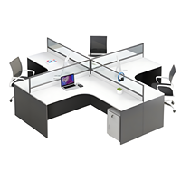 Poste de travail incurvé pour 3 personnes Poste de travail Mobilier exécutif moderne Bureaux pour chambre Table de séparation Design avec tiroirs