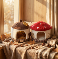 Maison pour chat semi-fermée en forme de champignon, style conte de fées, pour l'automne et l'hiver, lit pour chat, lit pour animal de compagnie, grand espace, lit pour chien