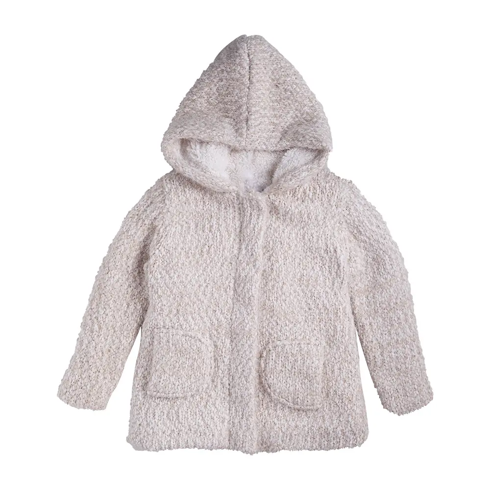 Moda sevimli tasarım çocuk kız palto yün karışımı örgü kalın bebek kazak ceket ile kaput