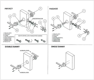Poignées de porte à clé robustes avec bouton rotatif, en aluminium noir mat, design américain, serrures à <span class=keywords><strong>3</strong></span> <span class=keywords><strong>points</strong></span> pour portes intérieures - Product Image 6