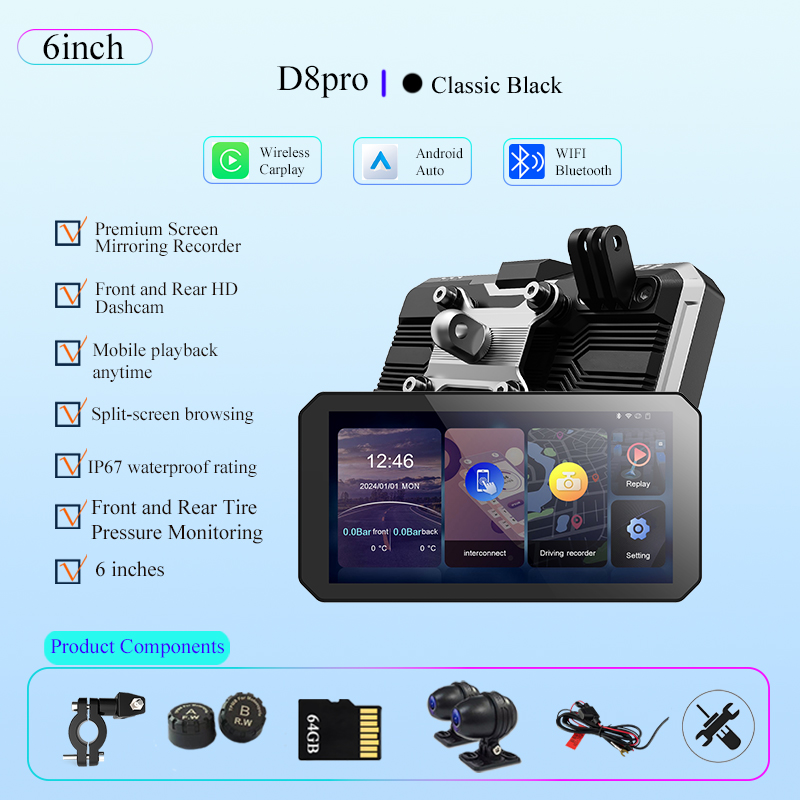 D8Pro Dashcam Noir + TPMS + DVR